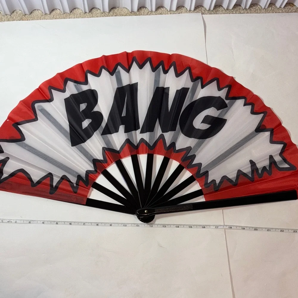 Red and Black Party Fan with 'BANG' Design